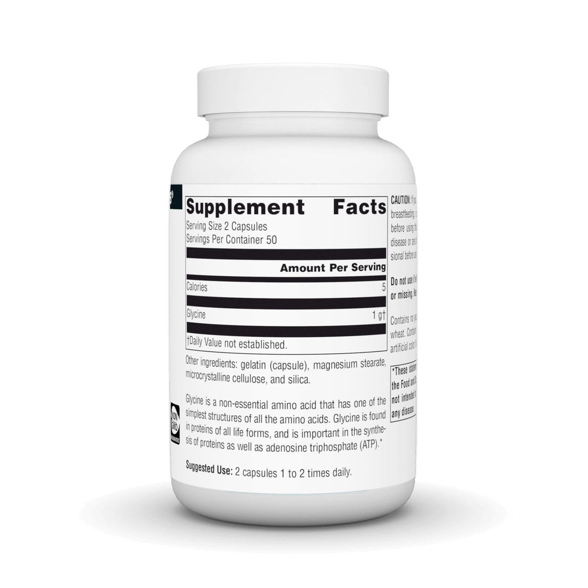 Glycine Source Naturals 100 capsules vue de côté