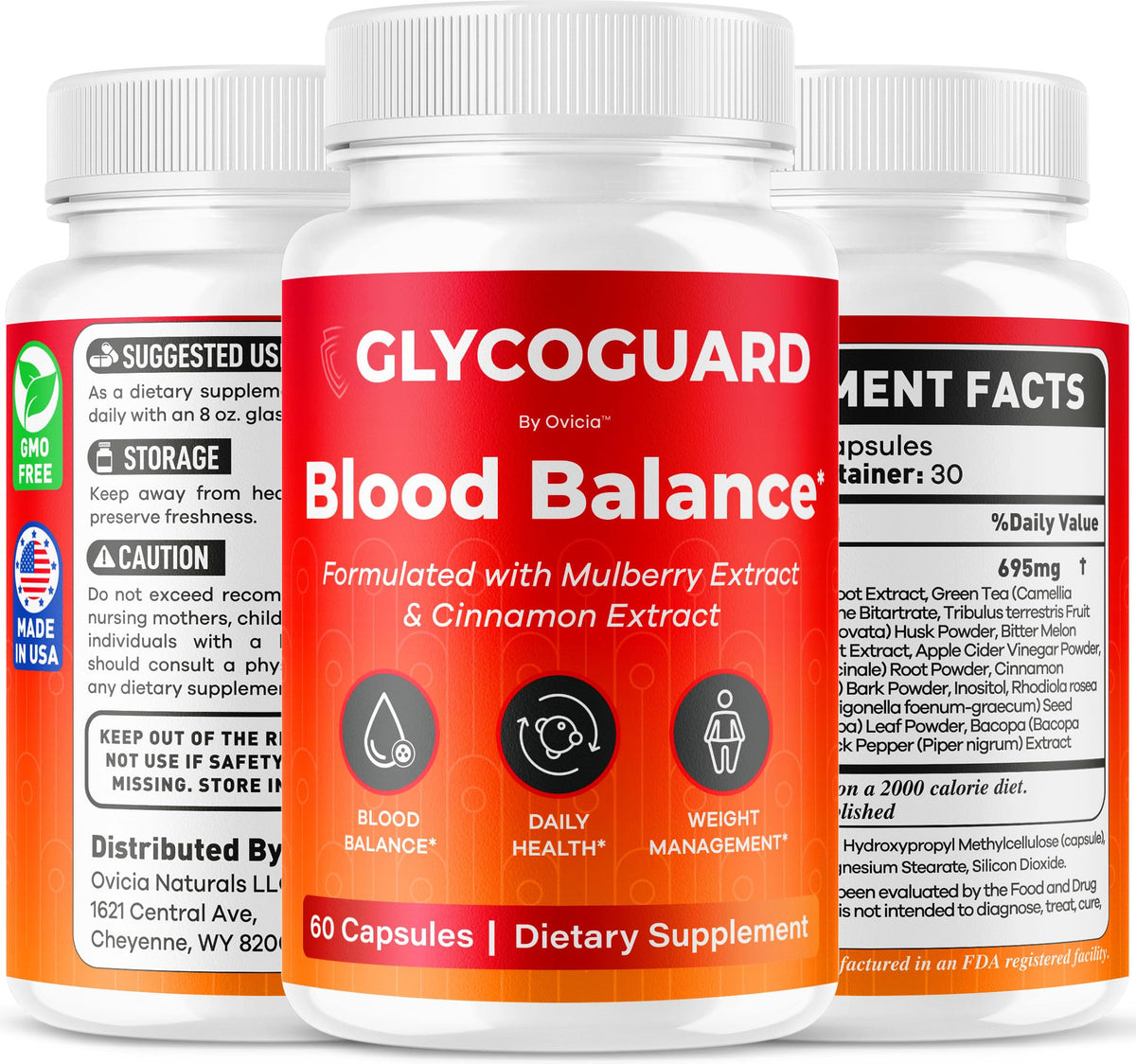 Glyco Guard Capsules, flacon à côté d'autres compléments alimentaires