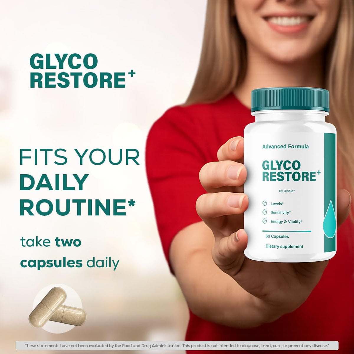Glyco Restore Capsules d'OVICIA, capsules sur une table