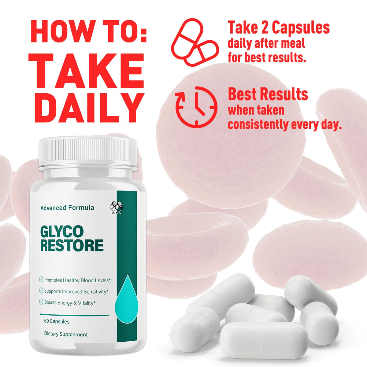 Glyco Restore Capsules MJO sur un fond neutre