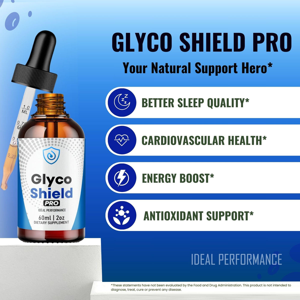 Glyco Shield Drops IDEAL PERFORMANCE flacon avec gouttes visibles