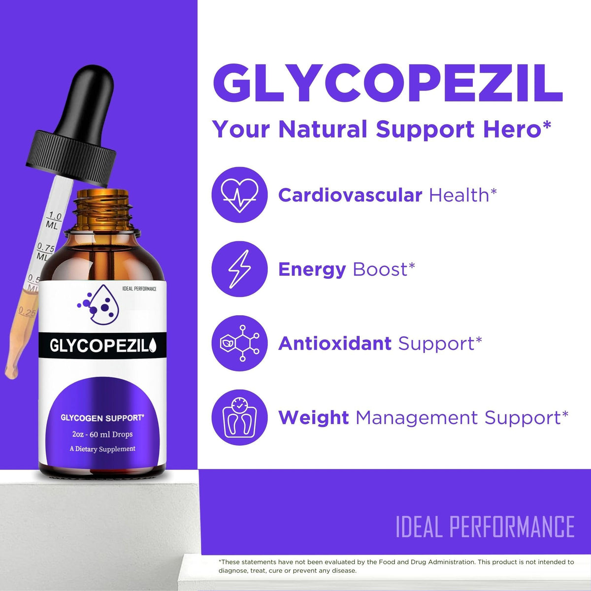 Glycopezil Drops avec étiquette et informations nutritionnelles