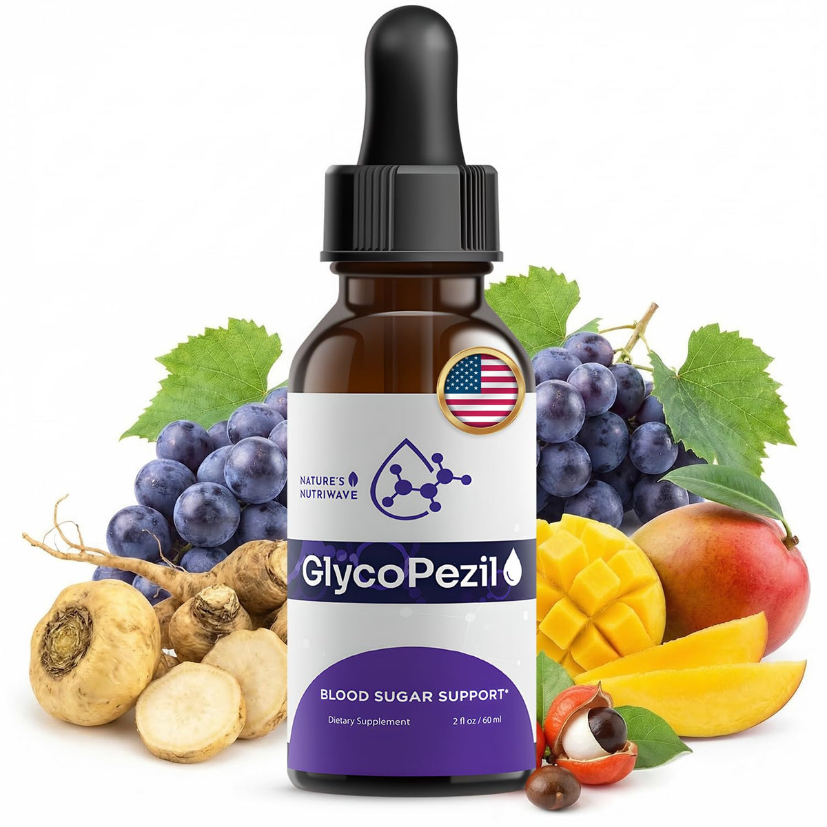 GlycoPezil Gouttes 60 mL avec étiquette et compte-gouttes