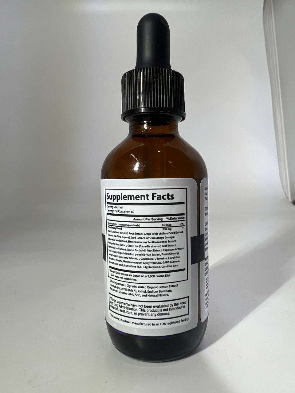 GlycoPezil Gouttes étiquette avec informations nutritionnelles
