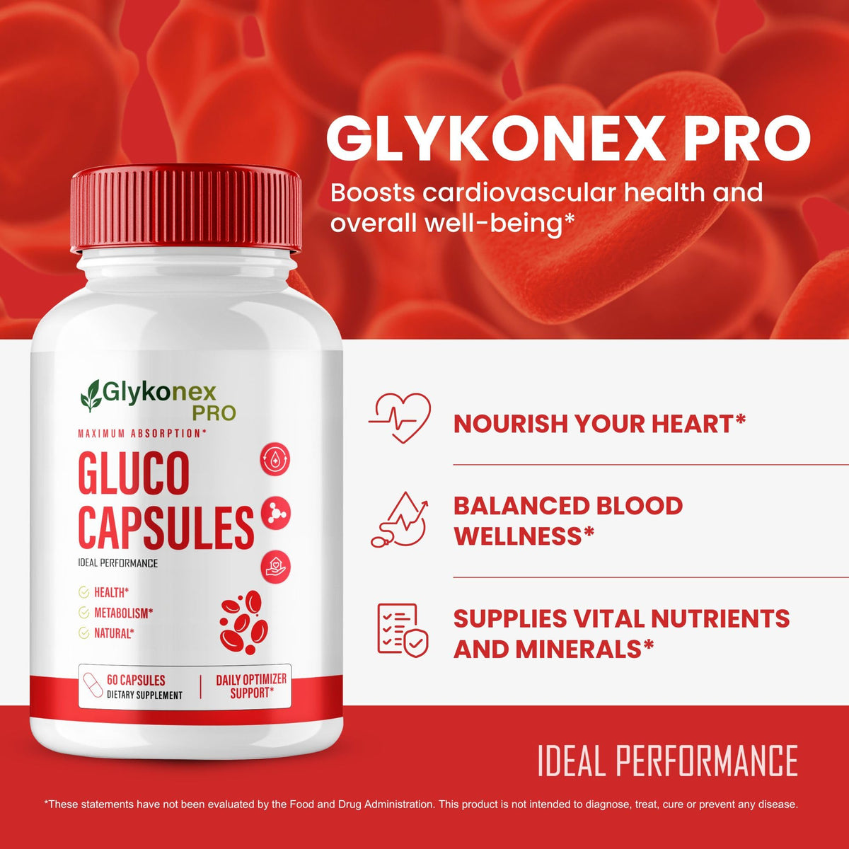 Glykonex IDEAL PERFORMANCE sur un fond neutre avec mise en avant de l'étiquette