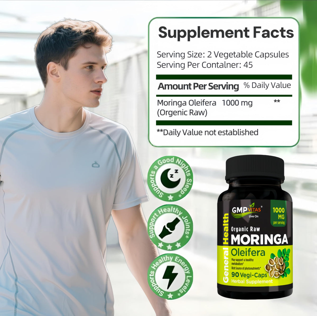 GMP Vitas Capsules de Moringa Bio 1000mg - étiquette détaillée
