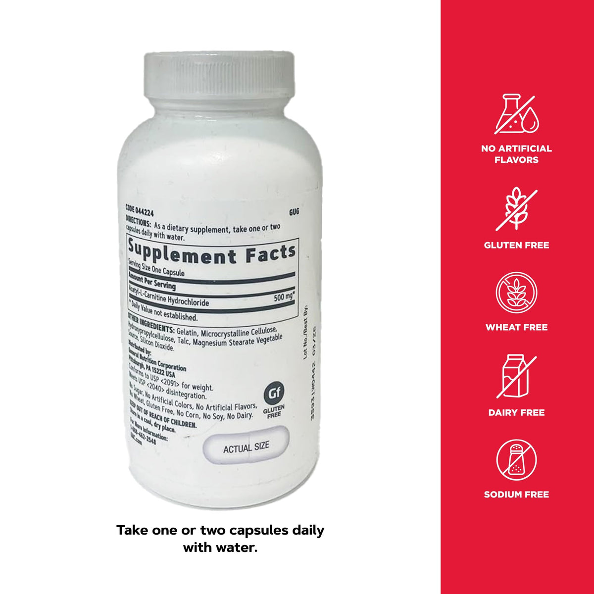 GNC Acetyl-L-Carnitine 500mg étiquette de produit