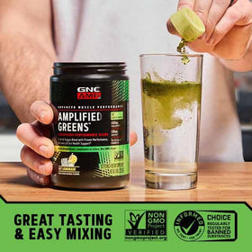 GNC Amplified Greens Blend 320g, vue arrière du packaging