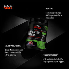 GNC Amplified Greens Blend Pomme Grenade et Myrtille 381g en milieu sportif