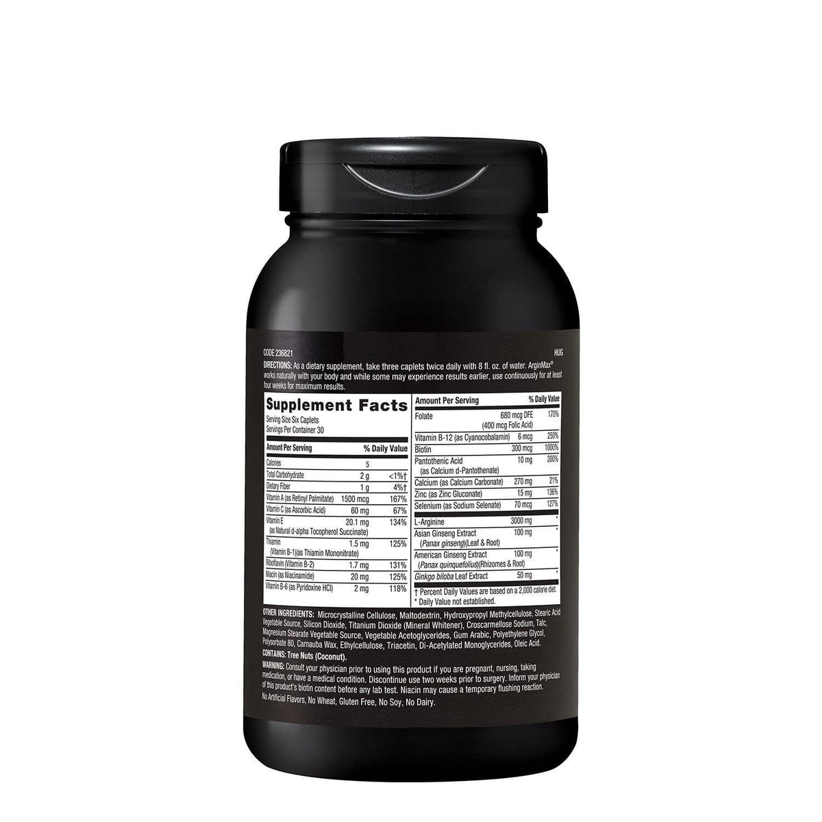 GNC ArgonMax emballage avec informations nutritionnelles