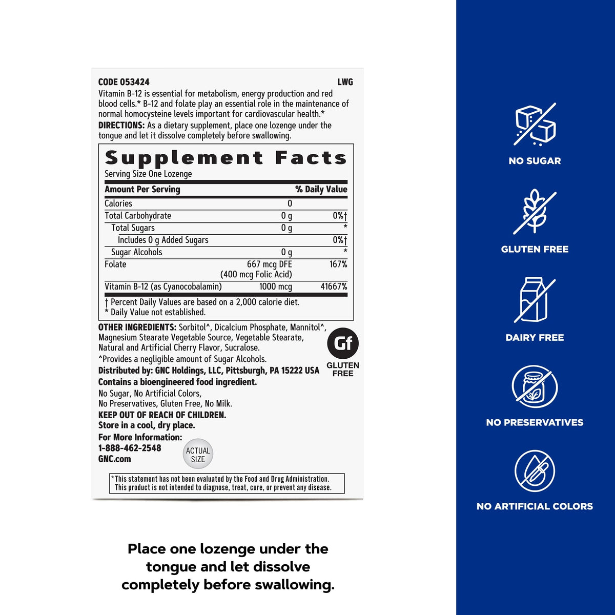 GNC B-12 Cerise 1000mcg informations nutritionnelles