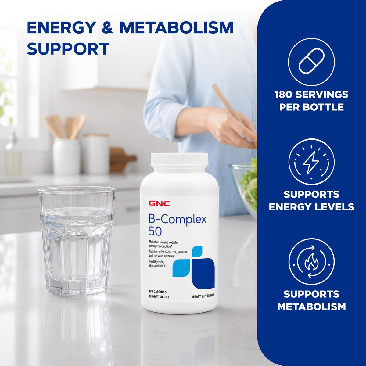 GNC B-Complex 50 capsules 180 unités avec étiquette
