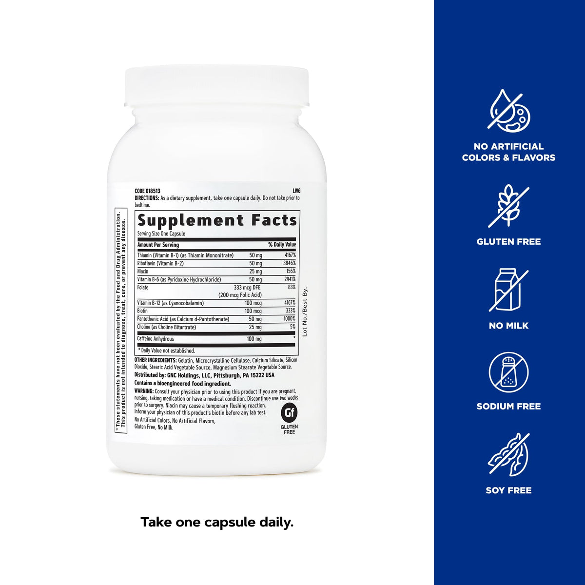 GNC B-Complex Plus Energy flacon ouvert avec capsules