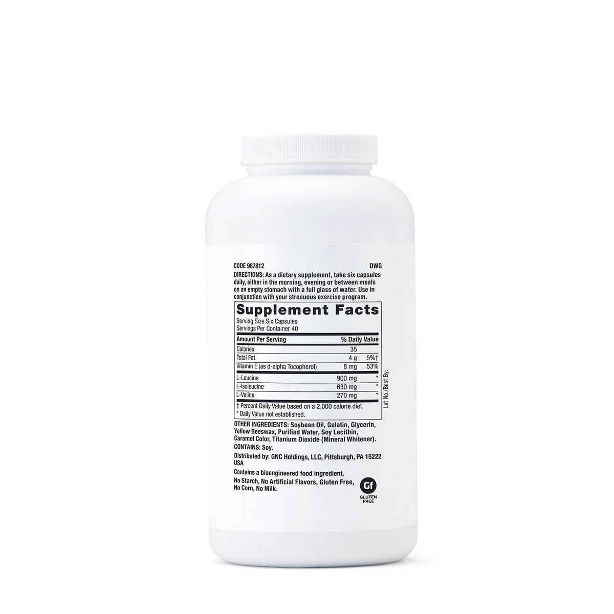 GNC BCAA 1,8g gélules vue de côté dans leur emballage