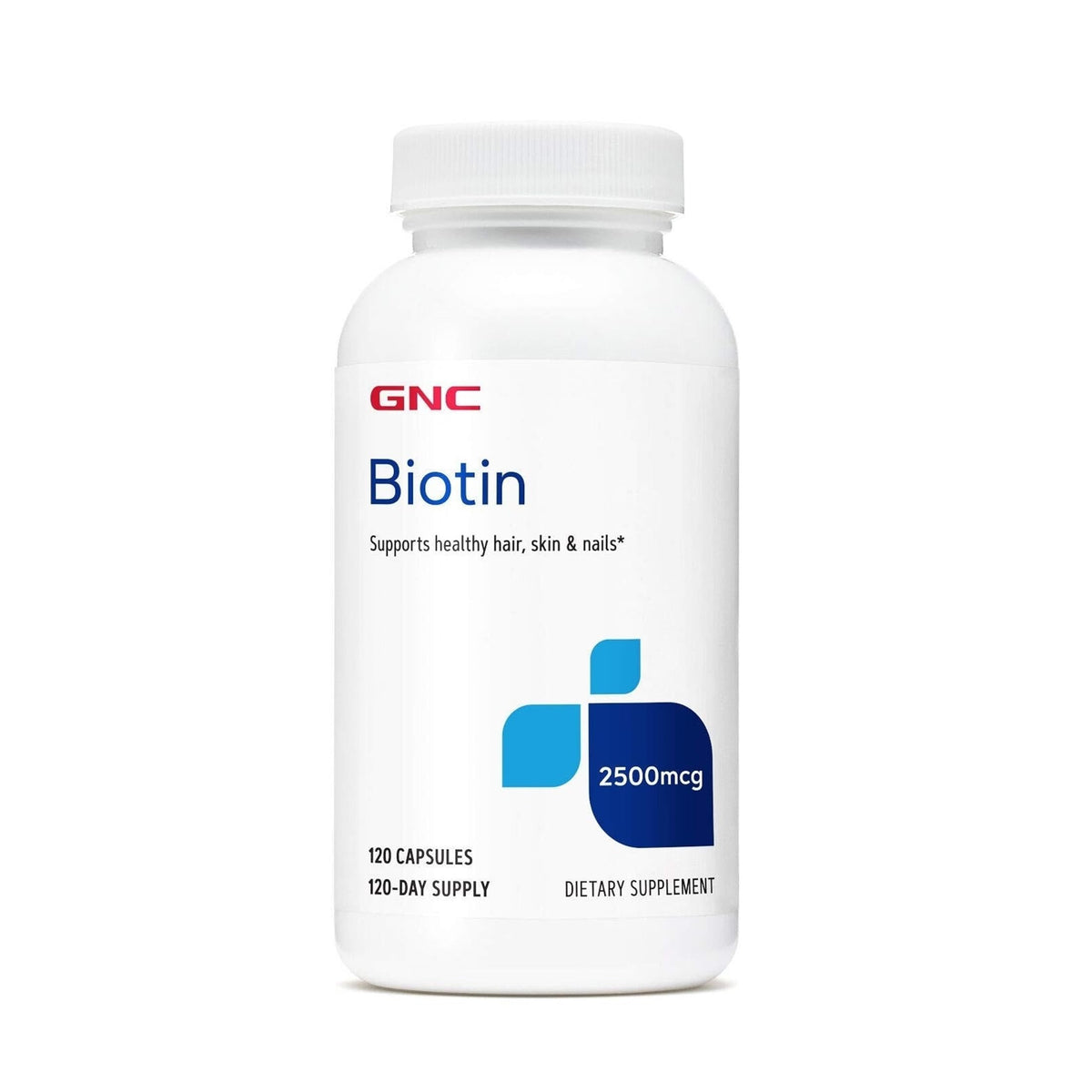 GNC Biotine 2500mcg complément alimentaire, vue avant du contenant