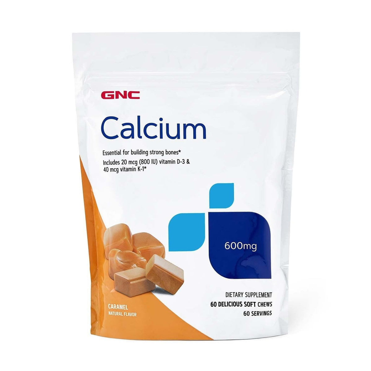 GNC Calcium 600mg caramel supplement front view