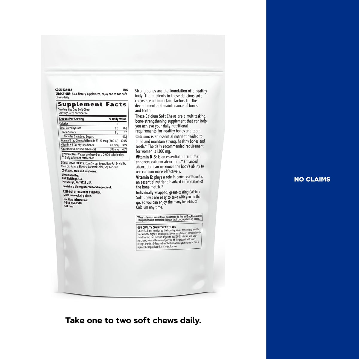 GNC Calcium 600mg nutritional information on package