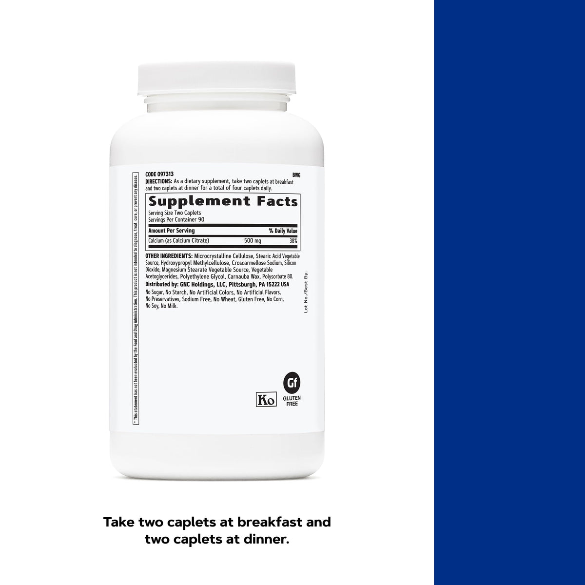 GNC Calcium Citrate 1000mg flacon ouvert avec comprimés visibles