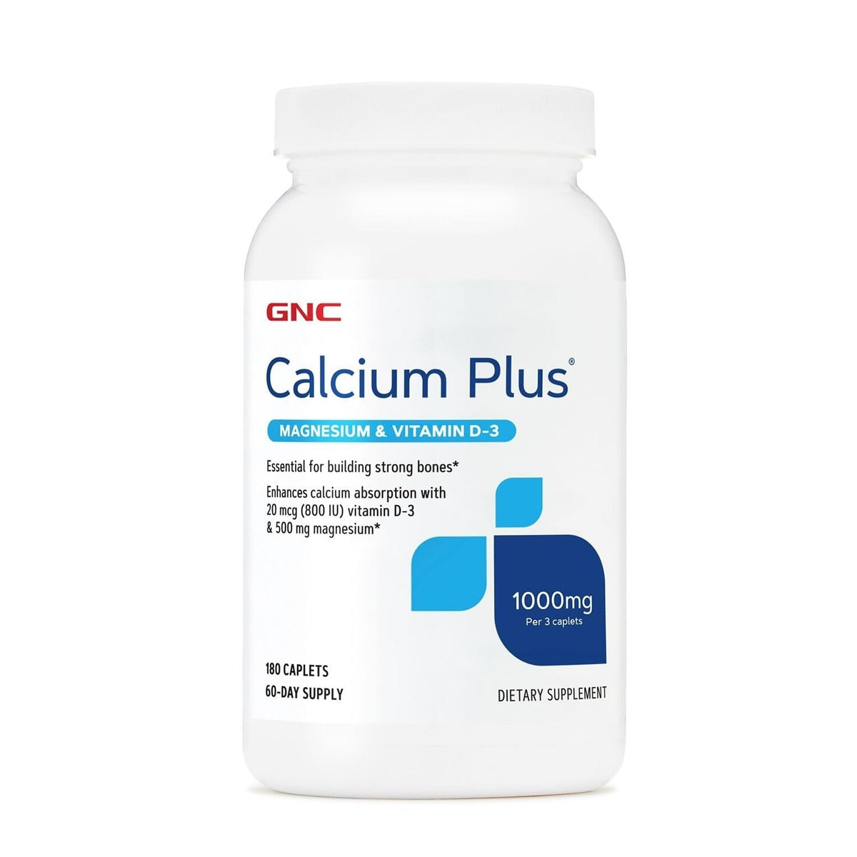 GNC Calcium Plus Magnésium & Vitamine D-3 1000mg 180 comprimés - vue avant