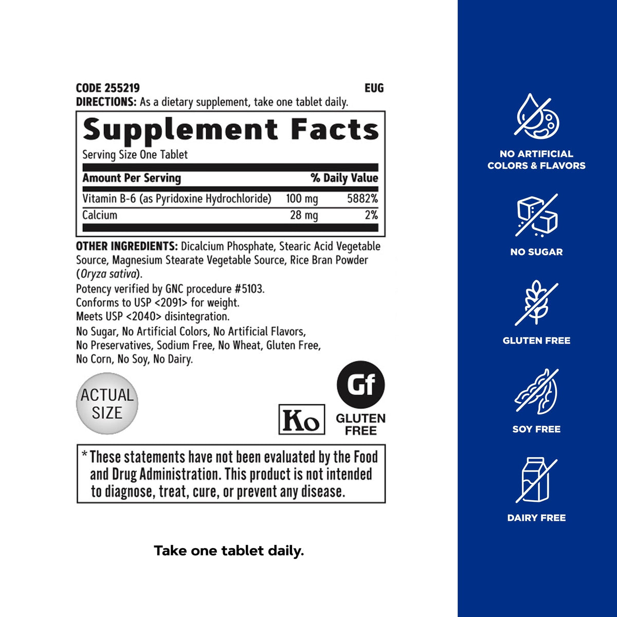 GNC Complément Alimentaire B-6 100 mg, capsules sur une surface blanche