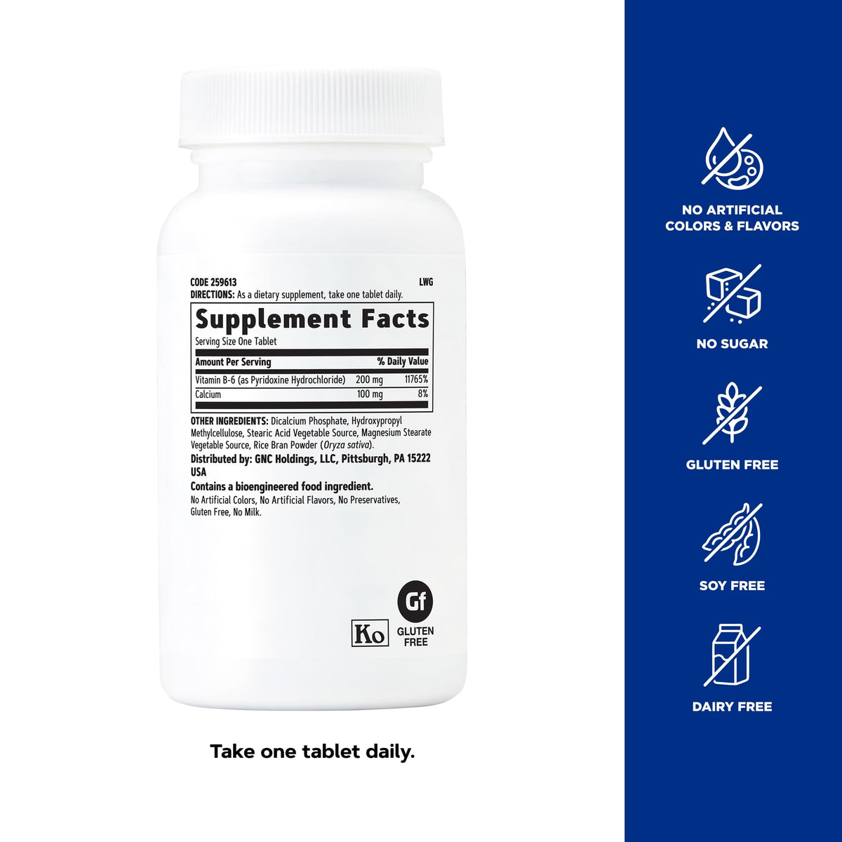 GNC Complément Alimentaire B6 200mg comprimés sur fond blanc