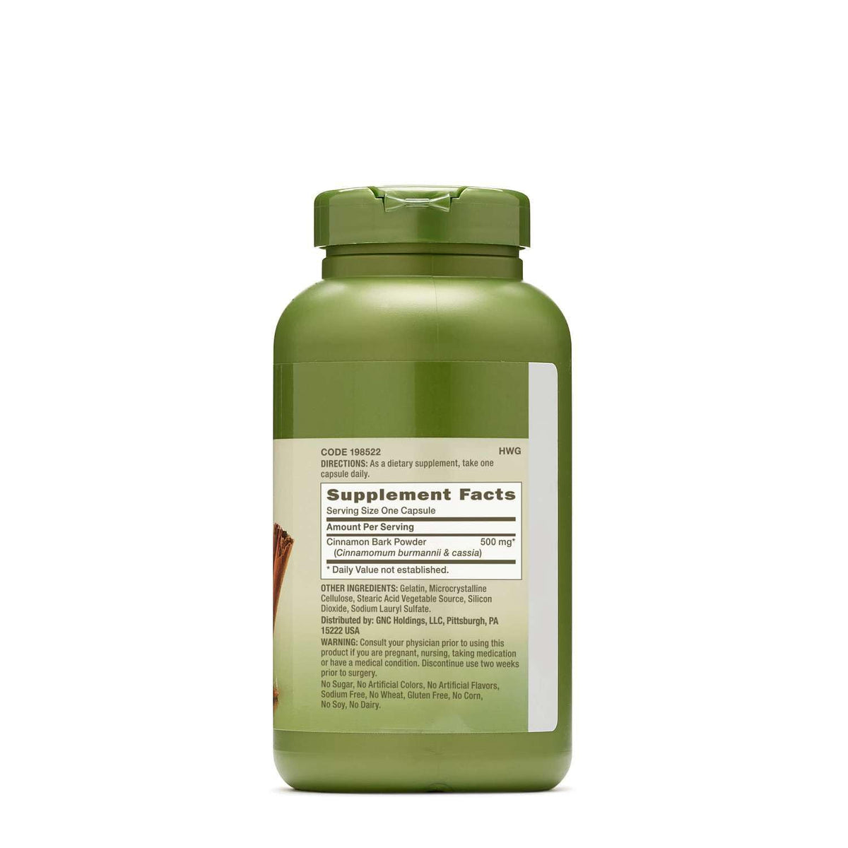 GNC Complément Alimentaire Cannelle 500mg étiquette et informations nutritionnelles