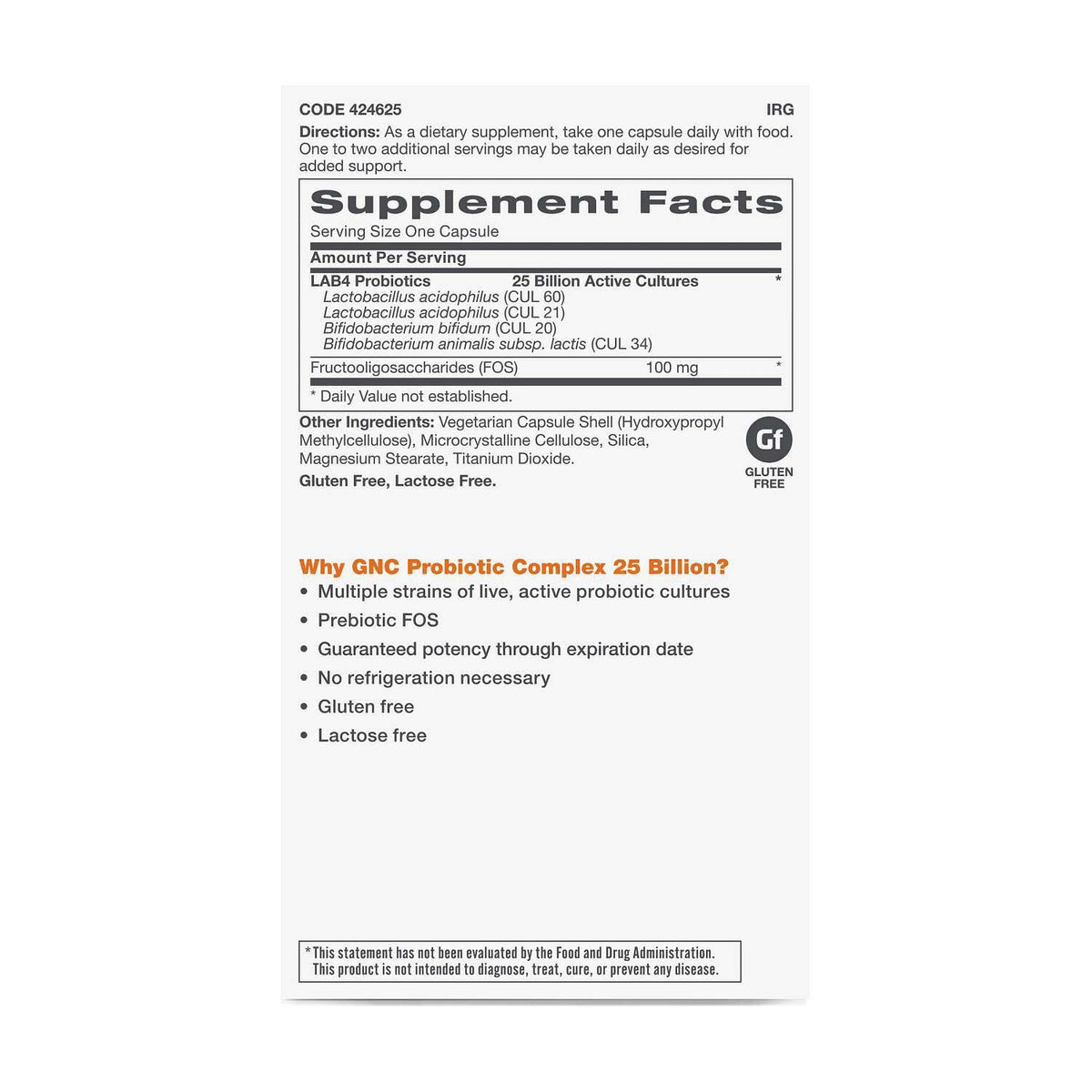 GNC Complex Probiotique 25 Milliards CFU - emballage