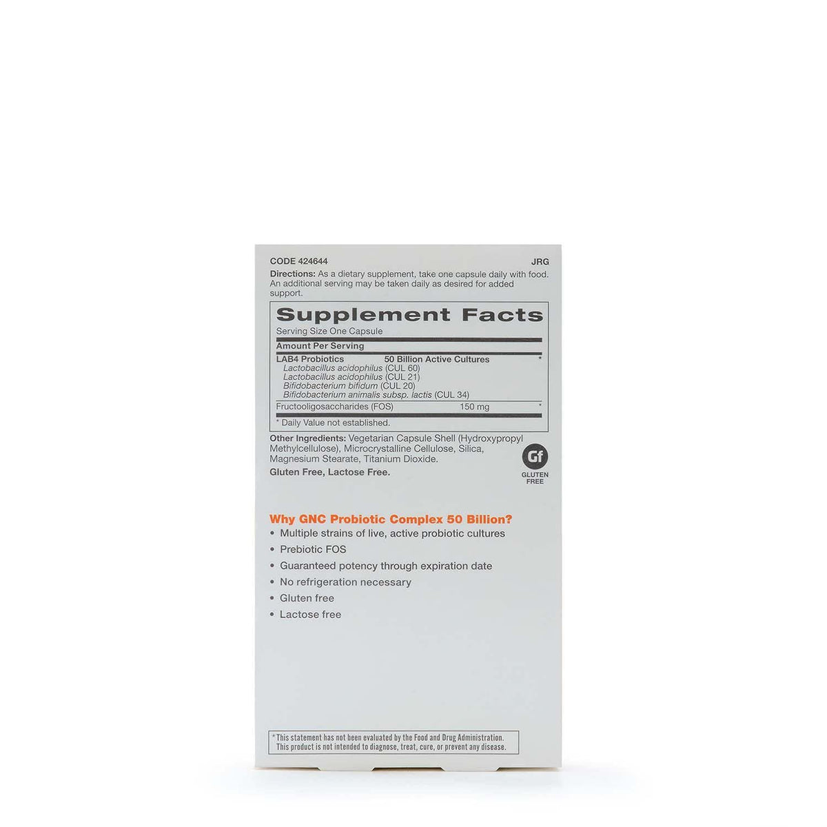 GNC Complex Probiotique 60 capsules vue latérale