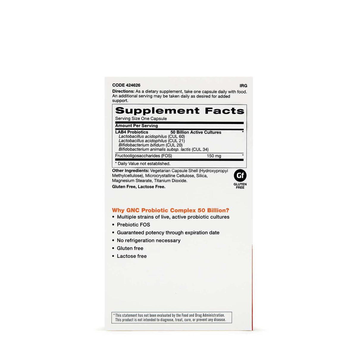 GNC Complex Probiotique Quotidien 30 capsules emballage