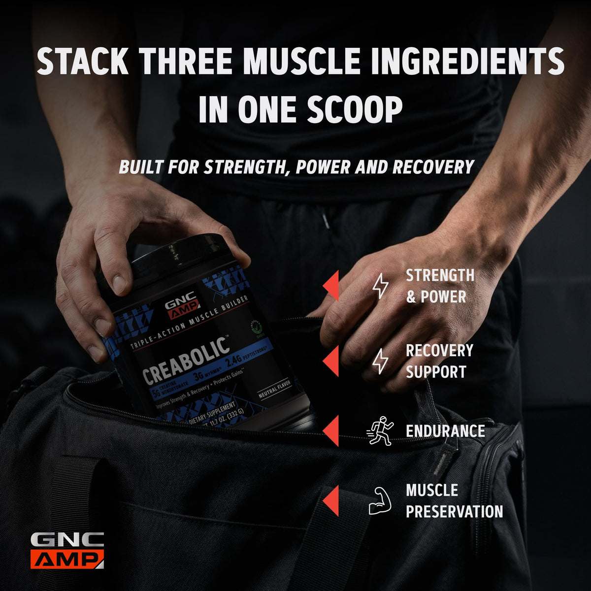 GNC Creabolic Poudre de Créatine Monohydrate 408g avec cuillère doseuse