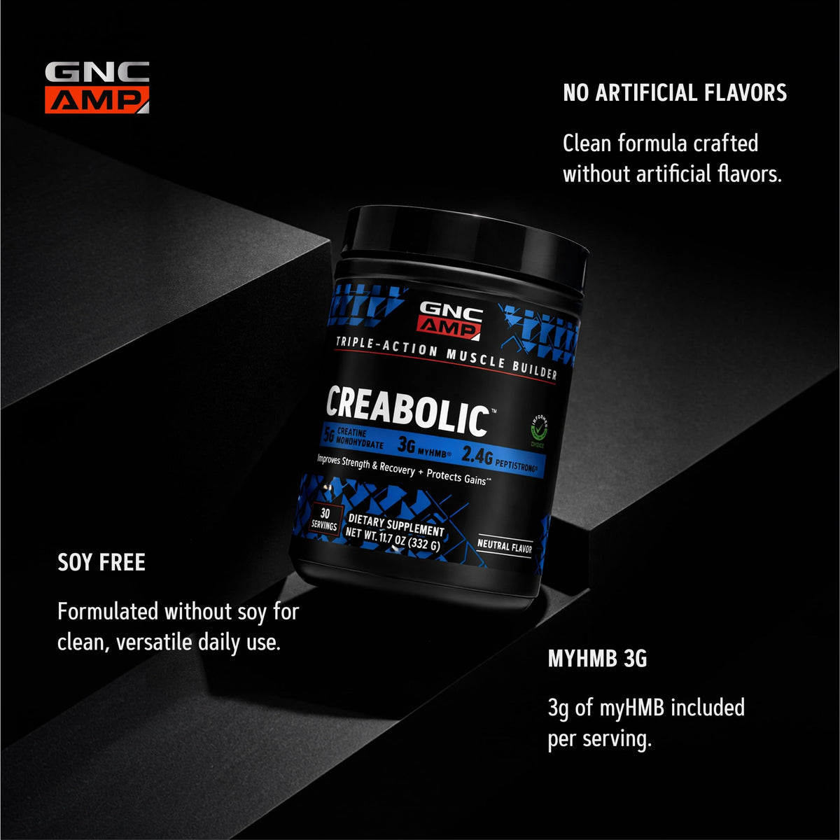 GNC Creabolic Poudre de Créatine Monohydrate 408g sur une table de gym