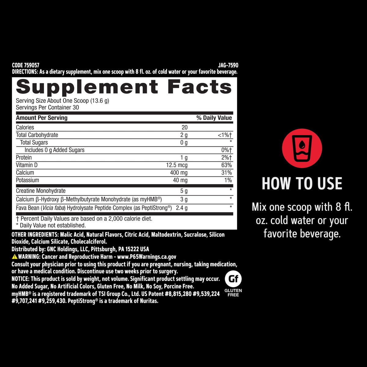GNC Creabolic Poudre de Créatine Monohydrate 490g dans un shaker