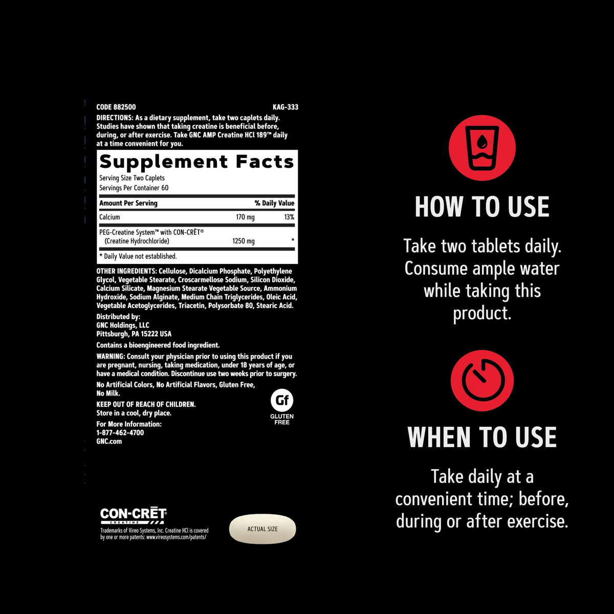 GNC Creatine HCl 189 on a fitness table with accessories