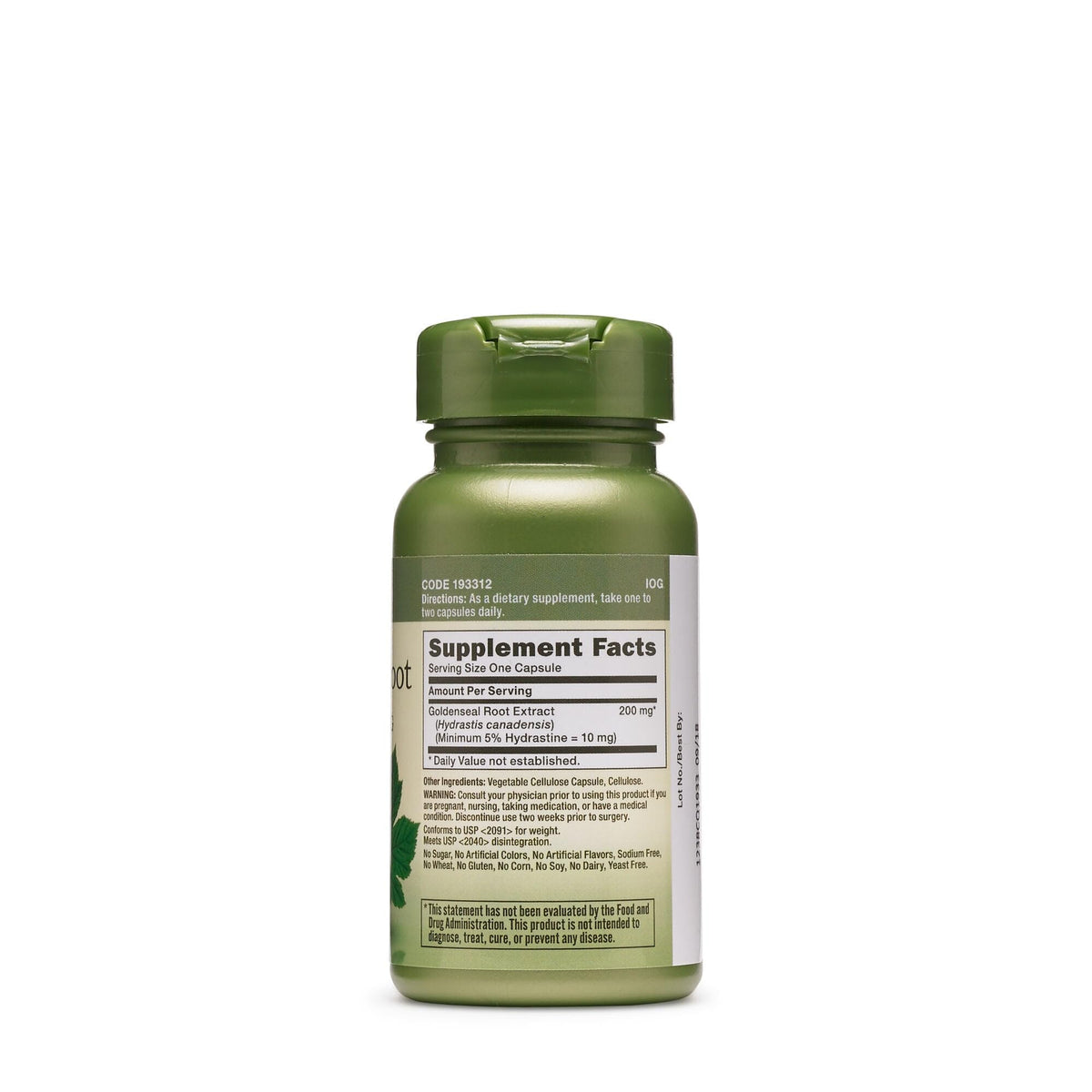 GNC Extrait de Racine de Goldenseal 200mg côté avec étiquette