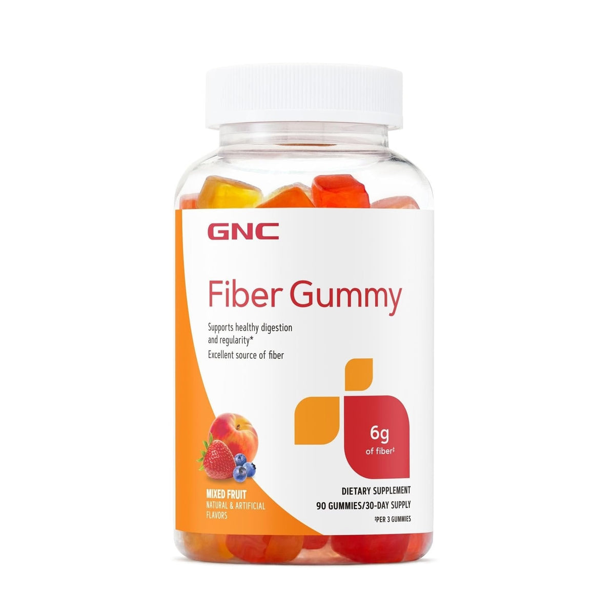 GNC Gummies de Fibres 6g, pot de 90 gommes saveur mélangée