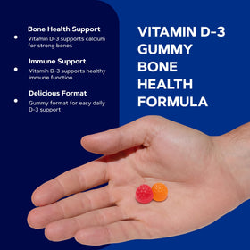 GNC Gummies de Vitamine D-3 Pêche & Baies, gummies sur une table