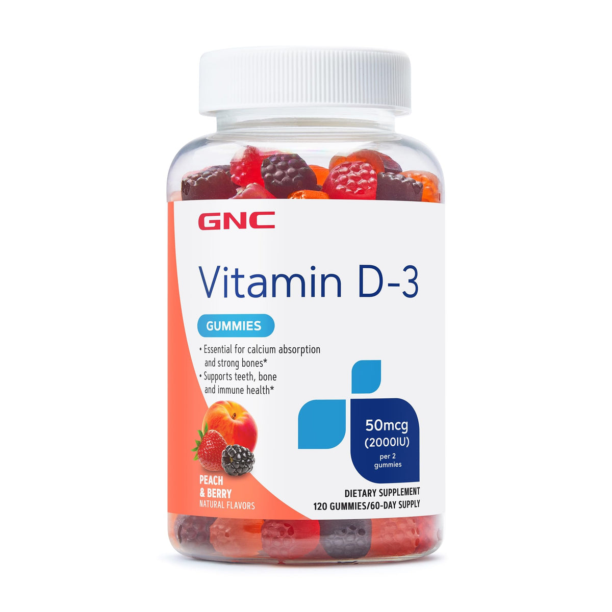 GNC Gummies de Vitamine D-3 Pêche & Baies, vue de face