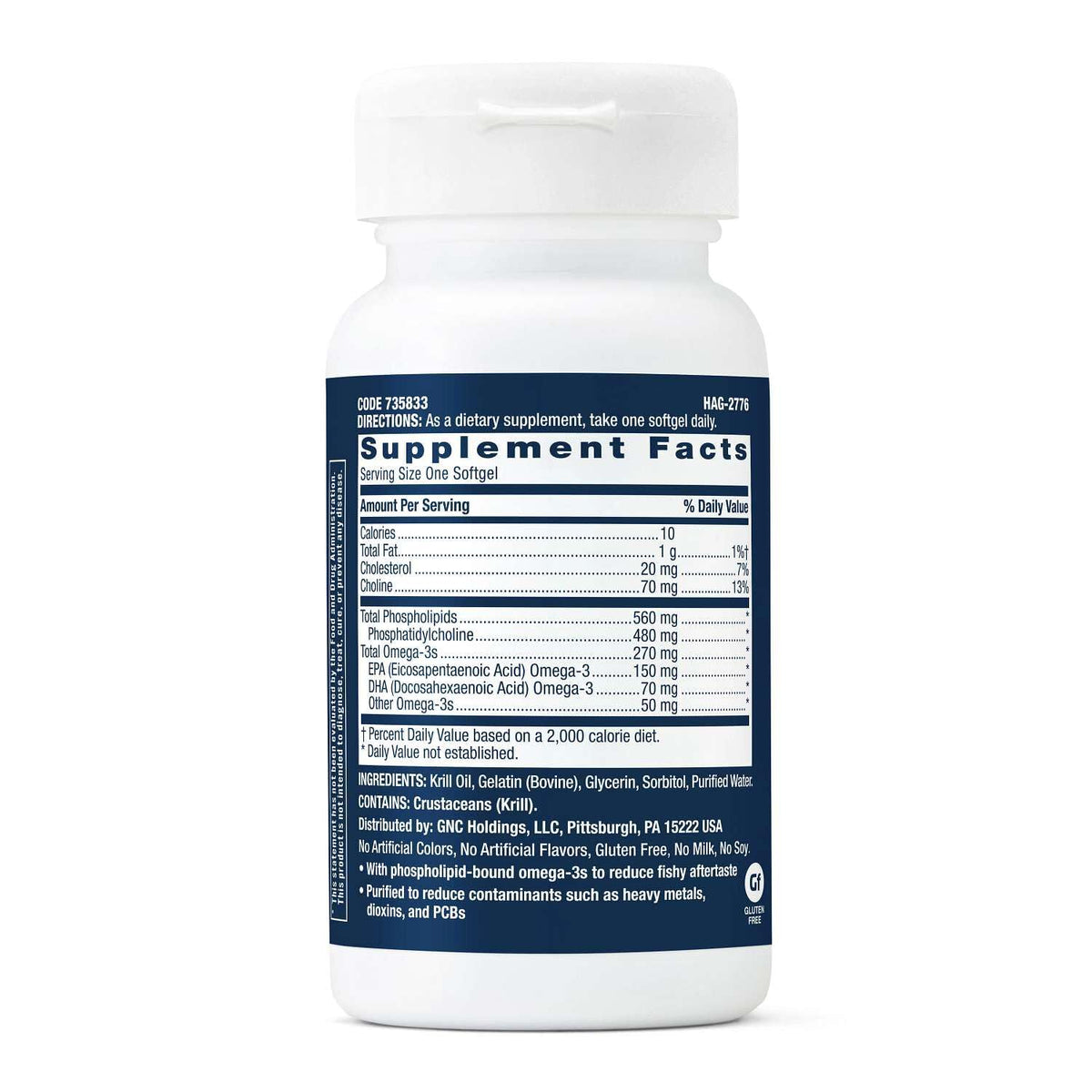 GNC Huile de Krill Triple Force 30 capsules arrière