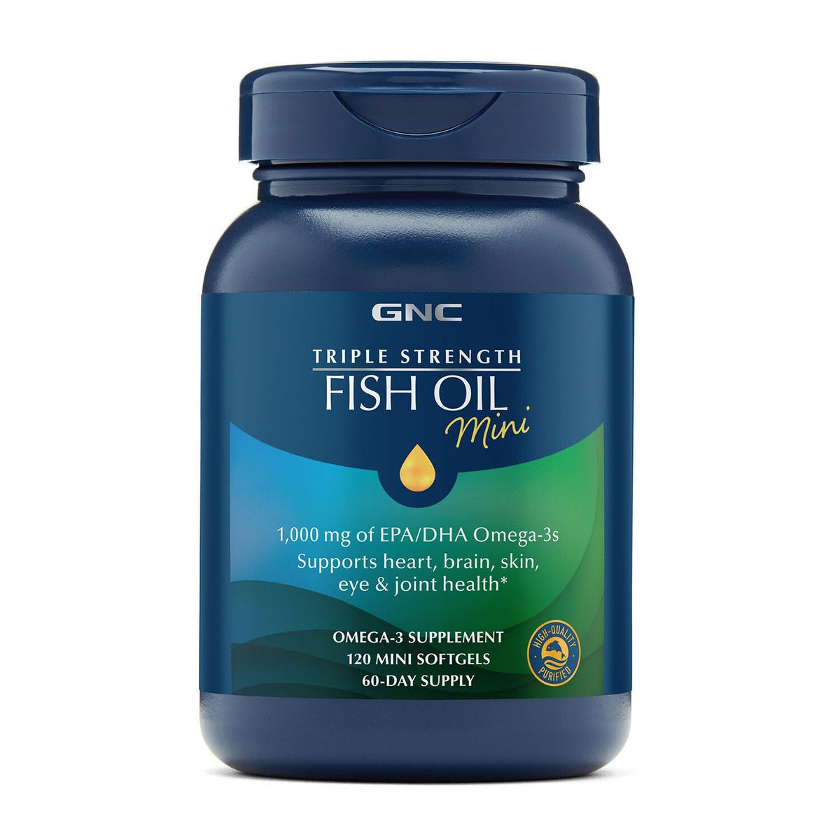 GNC Huile de Poisson Triple Force 1000mg EPA & DHA 120 Mini Gélules vue de face