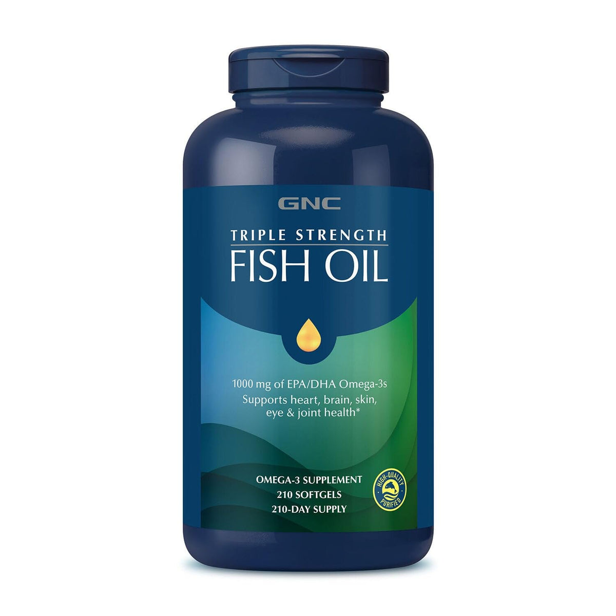GNC Huile de Poisson Triple Force 1000mg EPA DHA 210 gélules vue avant