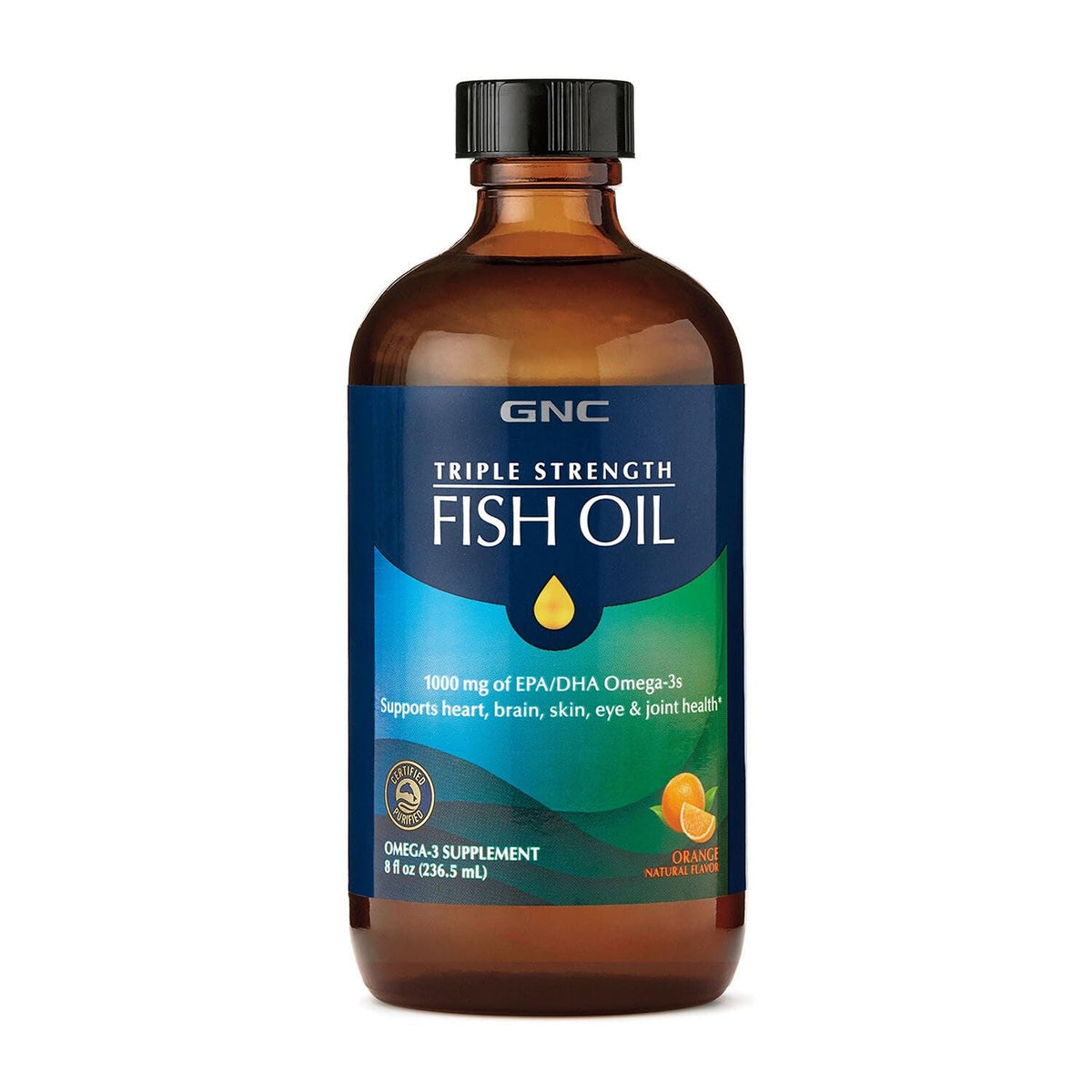 GNC Huile de Poisson Triple Force 239 ml avec étiquette orange