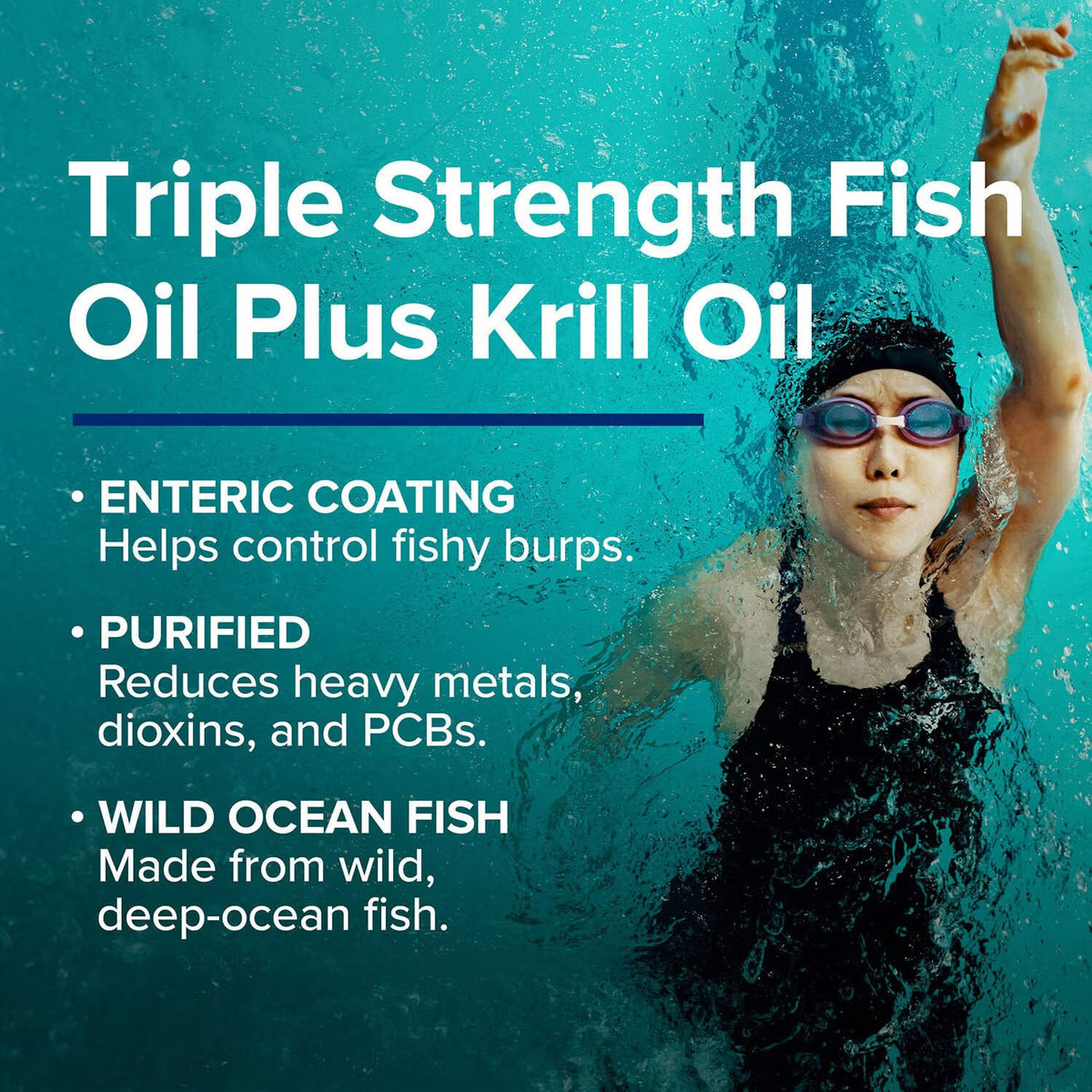 GNC Huile de Poisson Triple Force Plus Huile de Krill sur une table