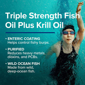 GNC Huile de Poisson Triple Force Plus Huile de Krill sur une table