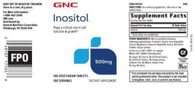 GNC Inositol 500mg comprimés arrière avec ingrédients listés