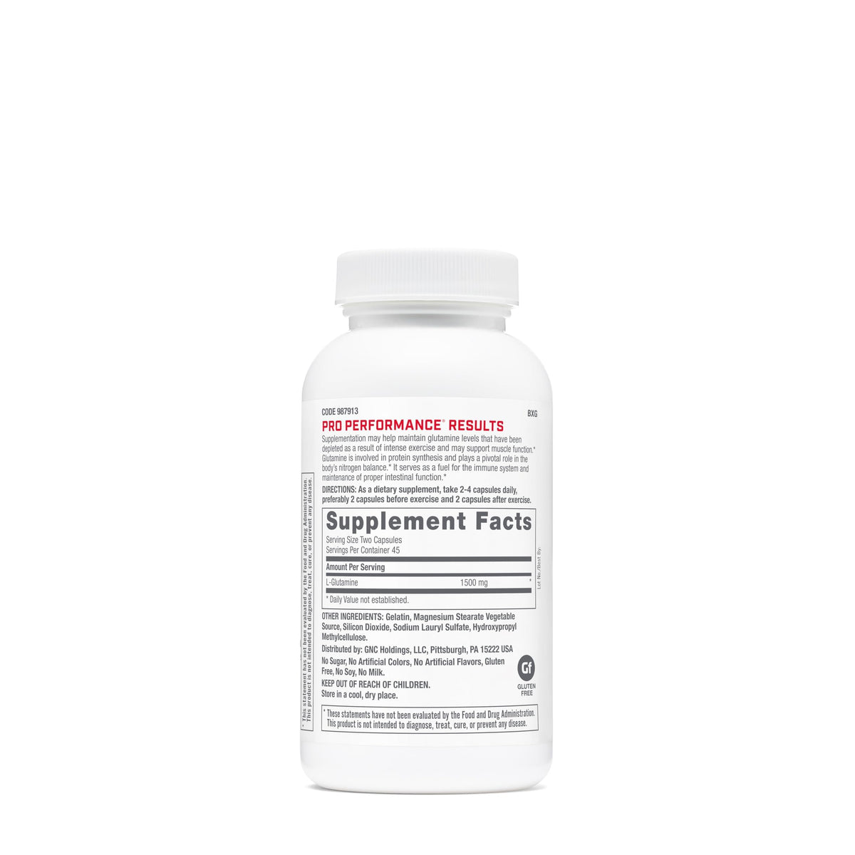 GNC L-Glutamine 1500mg 90 capsules arrière