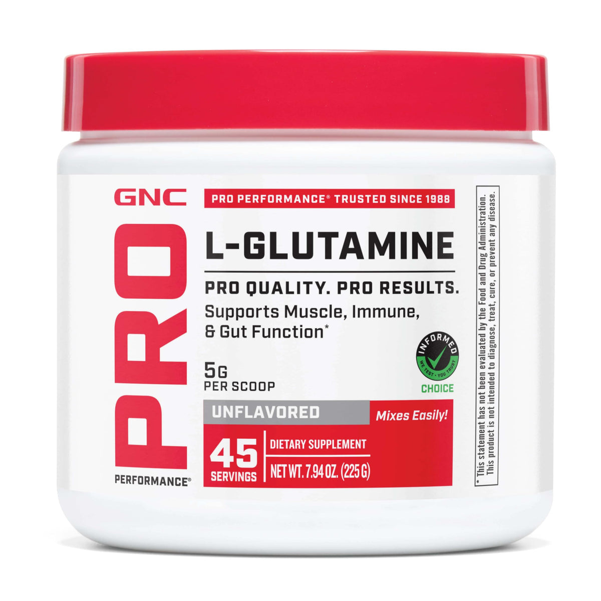 GNC L-Glutamine 5000mg poudre non aromatisée vue de face