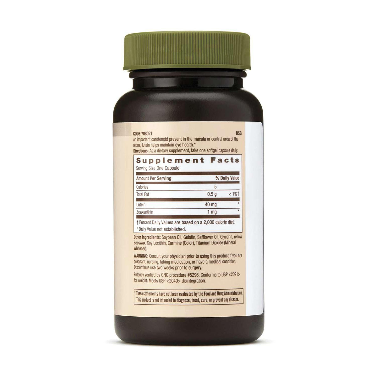 GNC Luteine 40mg 60 gelules arrière vue
