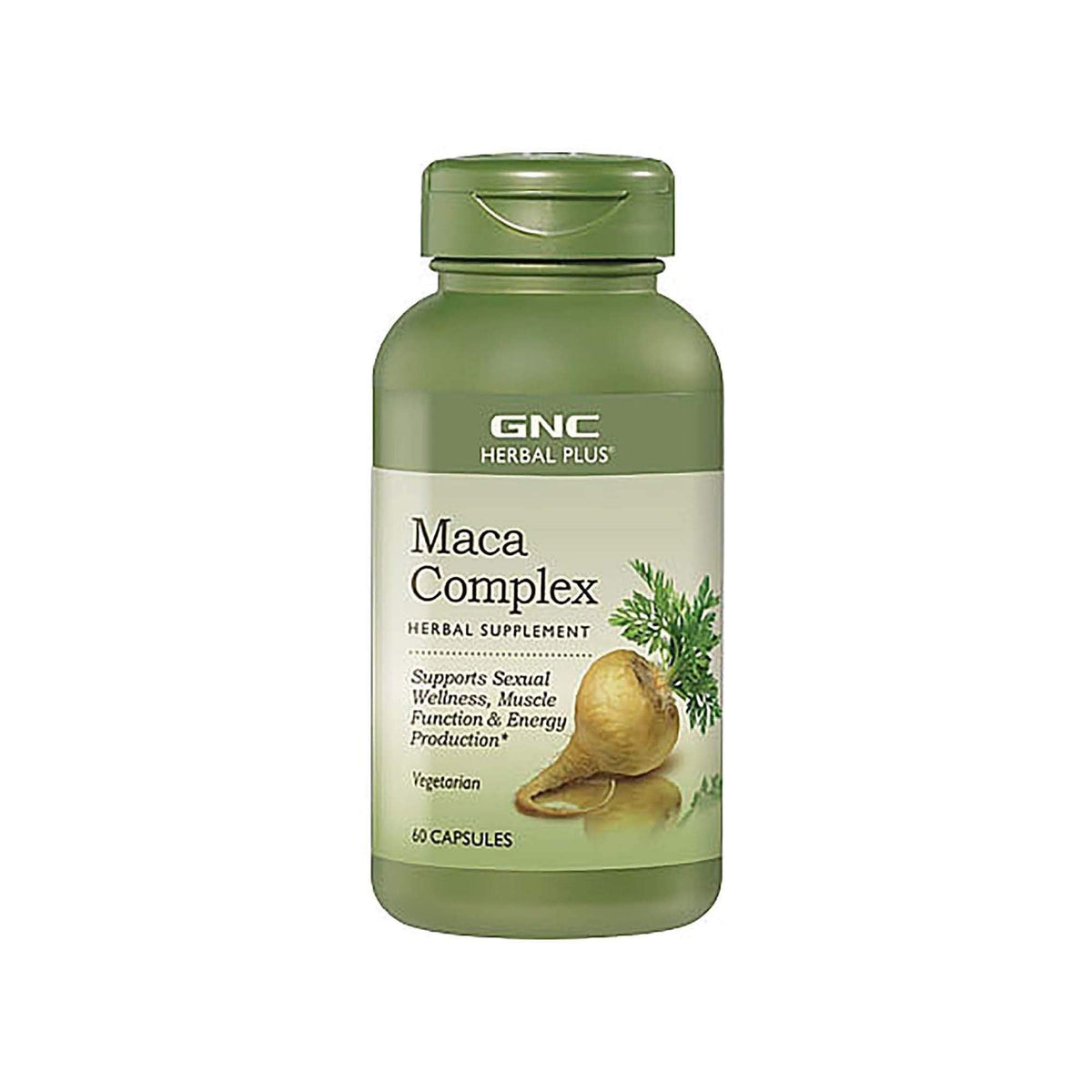 GNC Maca Complex 500mg, vue de face avec étiquette