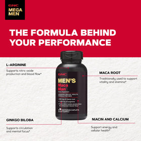 GNC Maca Man, boîte ouverte avec capsules visibles