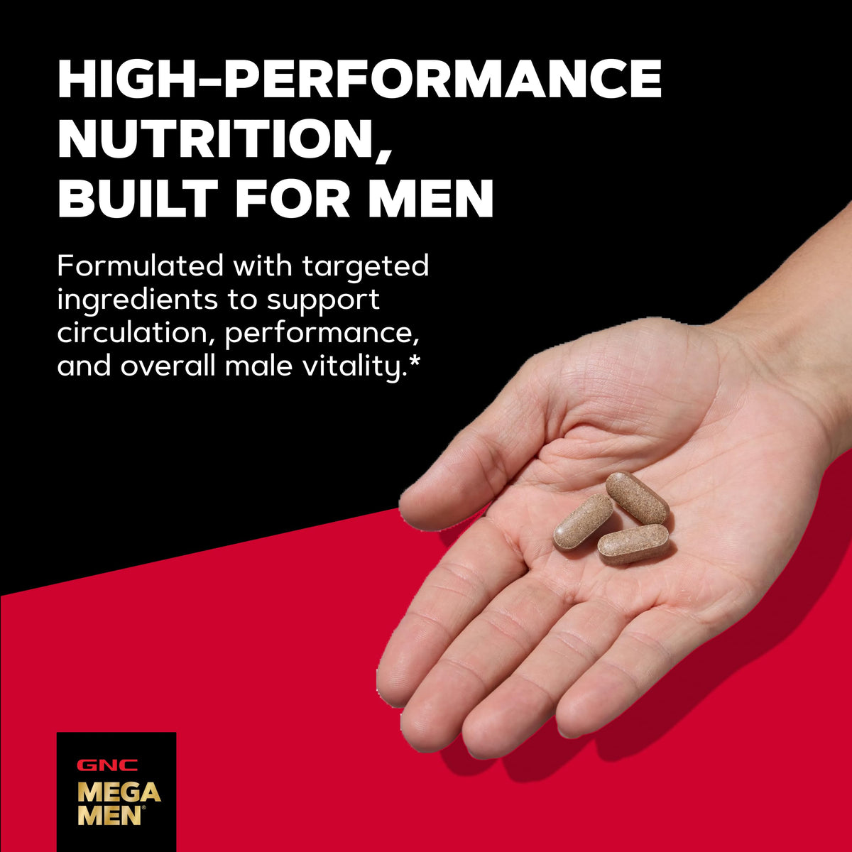 GNC Maca Man, capsules déposées sur une surface en bois